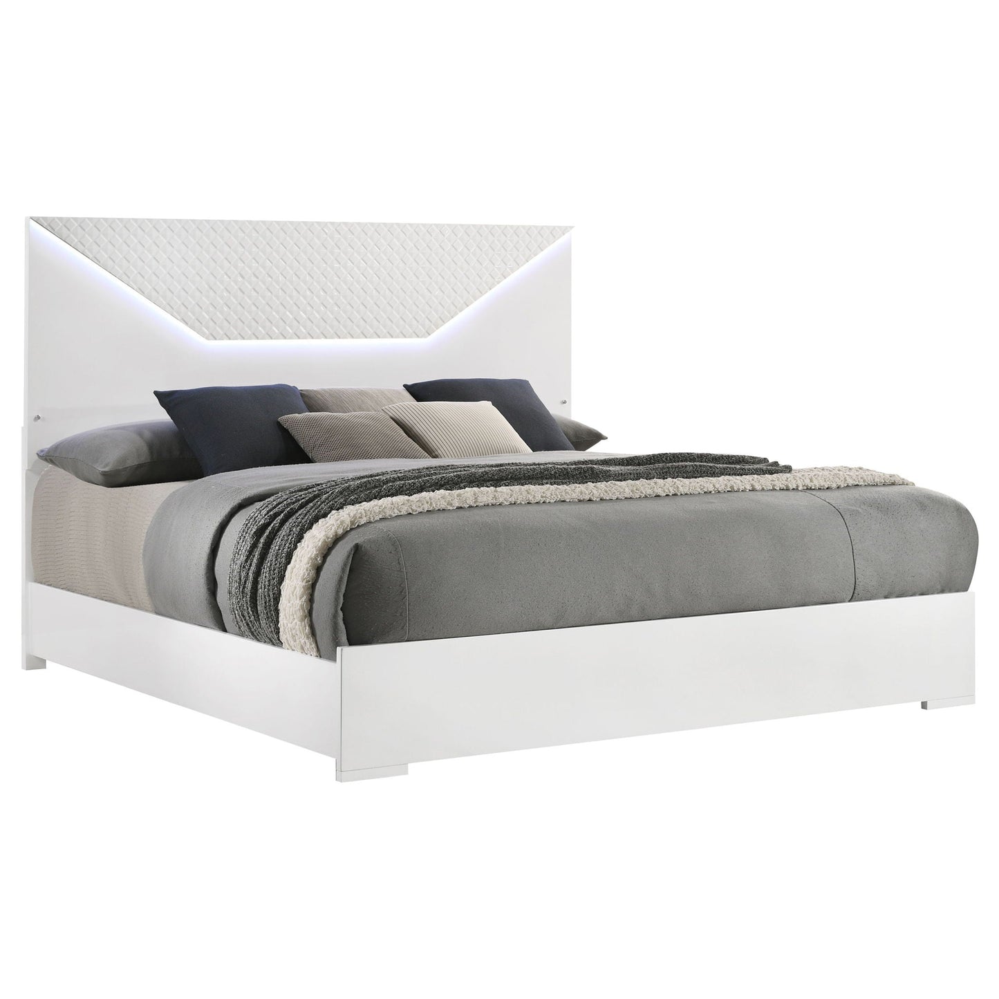 Pierce Panel Bed LED Headboard white with quilted panels and soft LED glow HouseOfZazla on Tampa Home & Garden Store