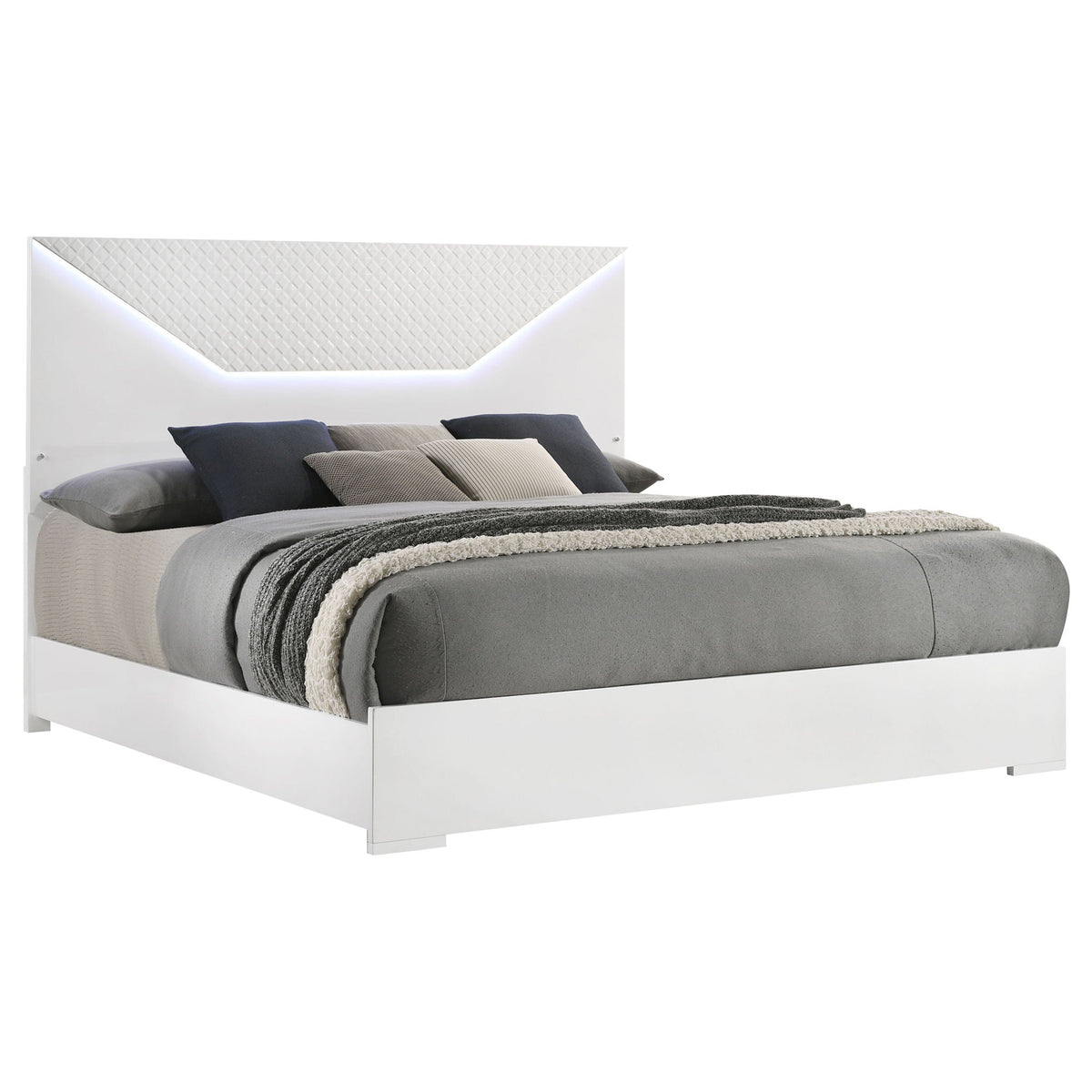 Pierce Panel Bed LED Headboard white with quilted panels and soft LED glow HouseOfZazla on Tampa Home & Garden Store