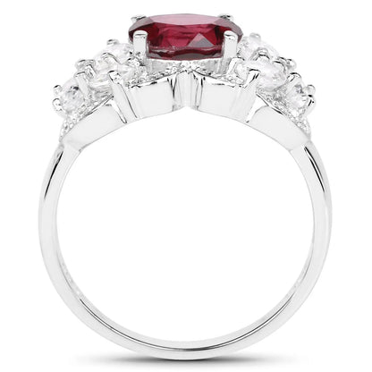 Sterling silver ring with a 3.16ct red rhodolite center stone and white zircon accents on Tampa Home & Garden Store