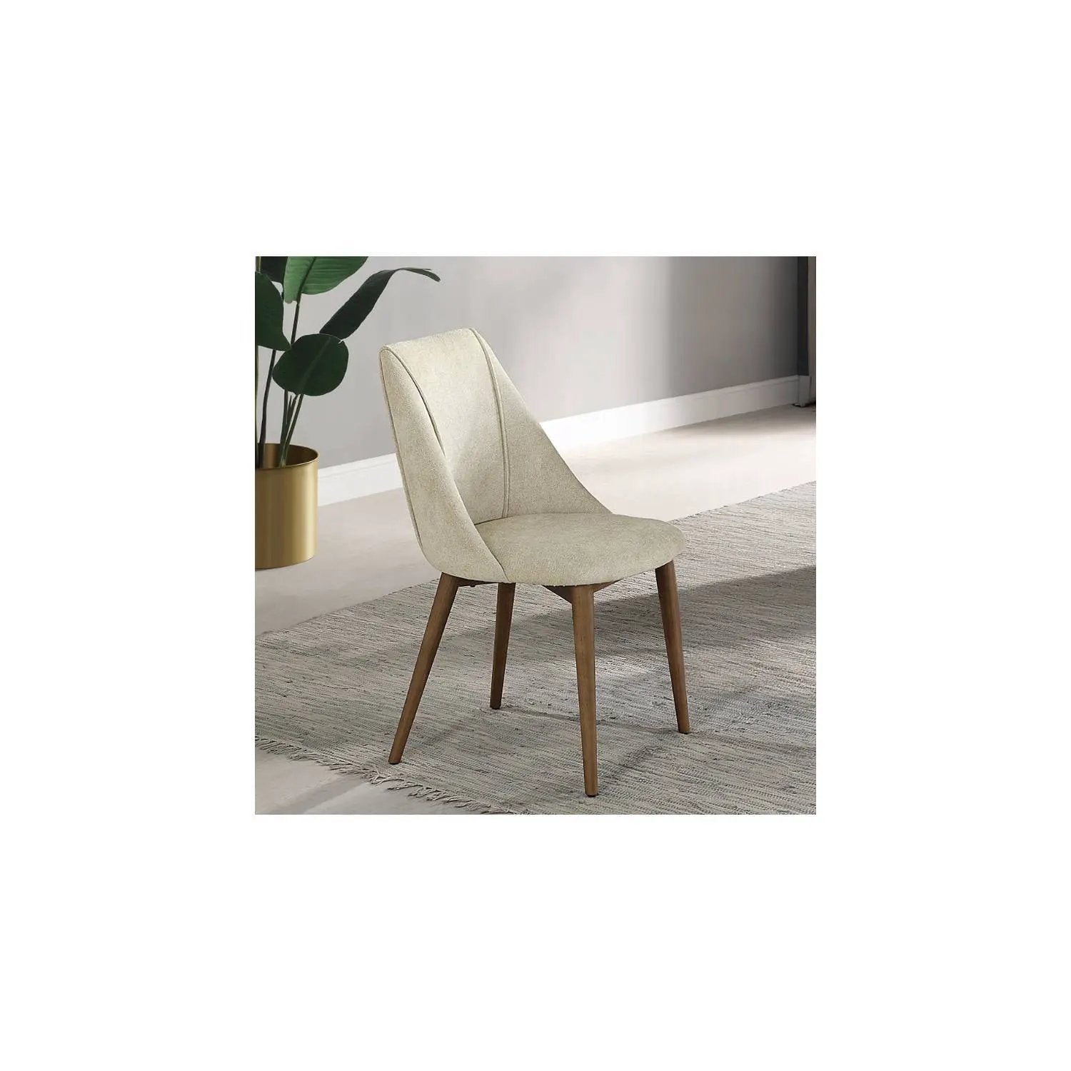 Willene Polished Microfiber Side Chair Set of 2 beige with brown wooden legs on Tampa Home & Garden Store