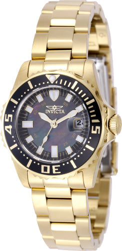 Invicta women's Pro Diver gold-tone stainless steel watch with black bezel and date window on Tampa Home & Garden Store