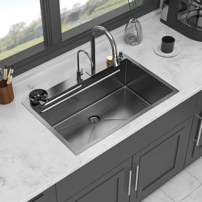 Brushed Waterfall Sink with Faucet and Cup Washer