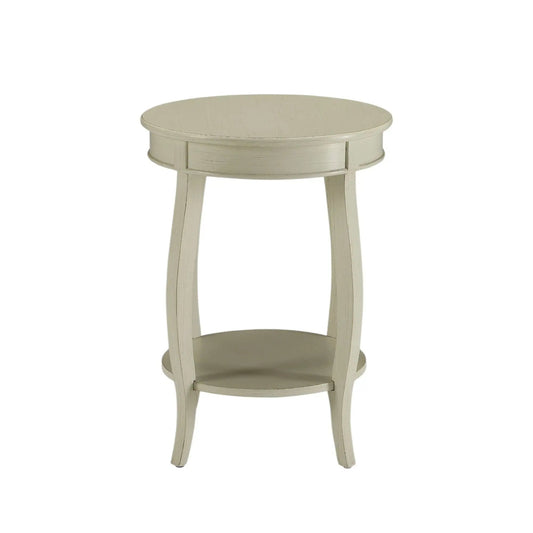Aberta Storage Accent Table cream-painted wood with round top and lower shelf on Tampa Home & Garden Store