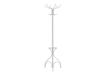 White freestanding coat rack hall tree with 12 top hooks and umbrella holder at base on Tampa Home & Garden Store