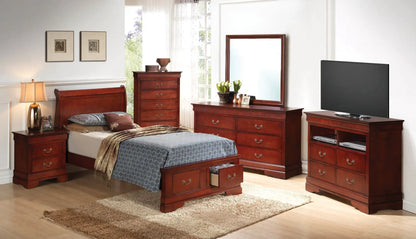 Upholstered Sleigh Bed with Dovetail Drawers