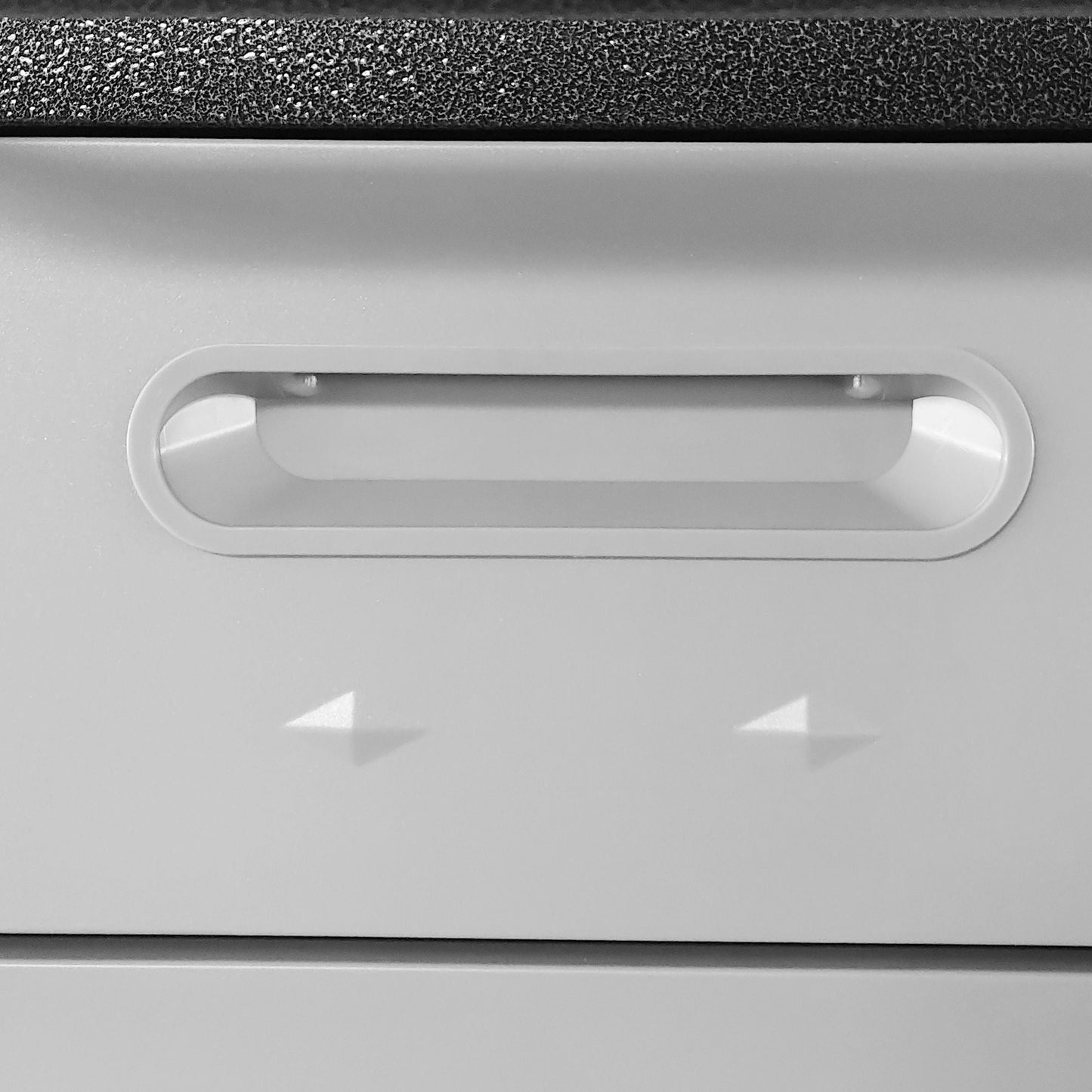 Tool storage cabinet front with rounded recessed handle in silver steel HouseOfZazla on Tampa Home & Garden Store