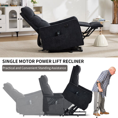 Black chenille single motor power lift recliner chair by HouseOfZazla on Tampa Home & Garden Store