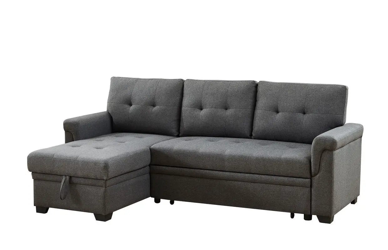 Destiny reversible sleeper sectional with storage chaise in gray fabric on Tampa Home & Garden Store