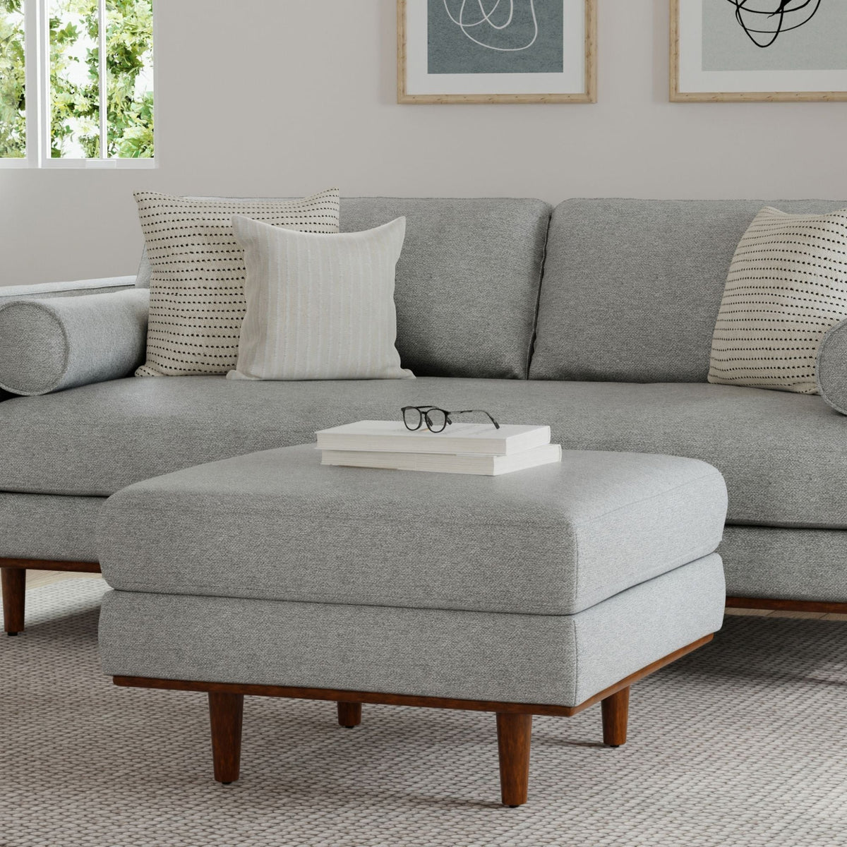 Morrison Handcrafted Ottoman gray upholstered bench with wood legs HouseOfZazla on Tampa Home & Garden Store