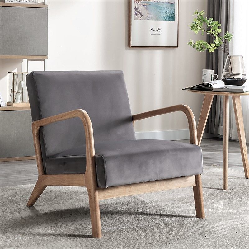 Classic Mid-Century Modern Arm Chair with open wood frame and grey cushioning HouseOfZazla on Tampa Home & Garden Store