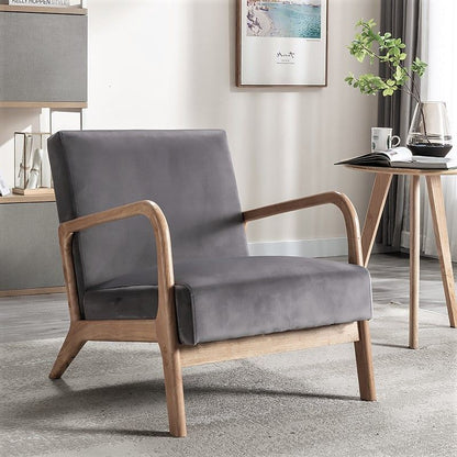 Classic Mid-Century Modern Arm Chair with open wood frame and grey cushioning HouseOfZazla on Tampa Home & Garden Store