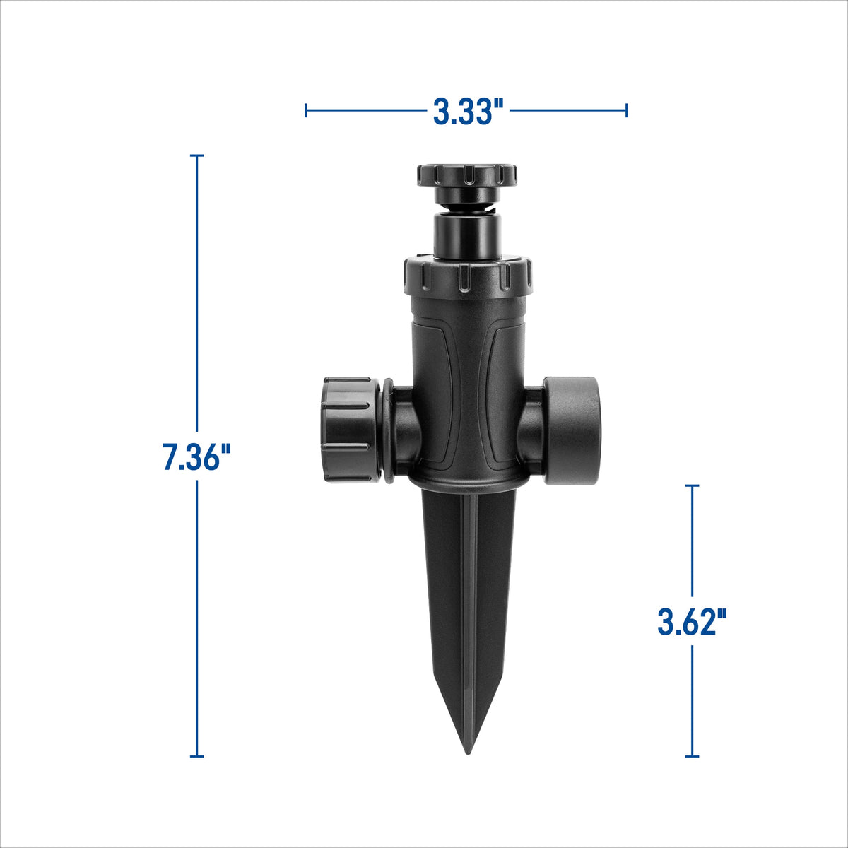 Orbit adjustable pattern spot sprinkler on spike hose-end, model 29807, knurled top dial on Tampa Home & Garden Store
