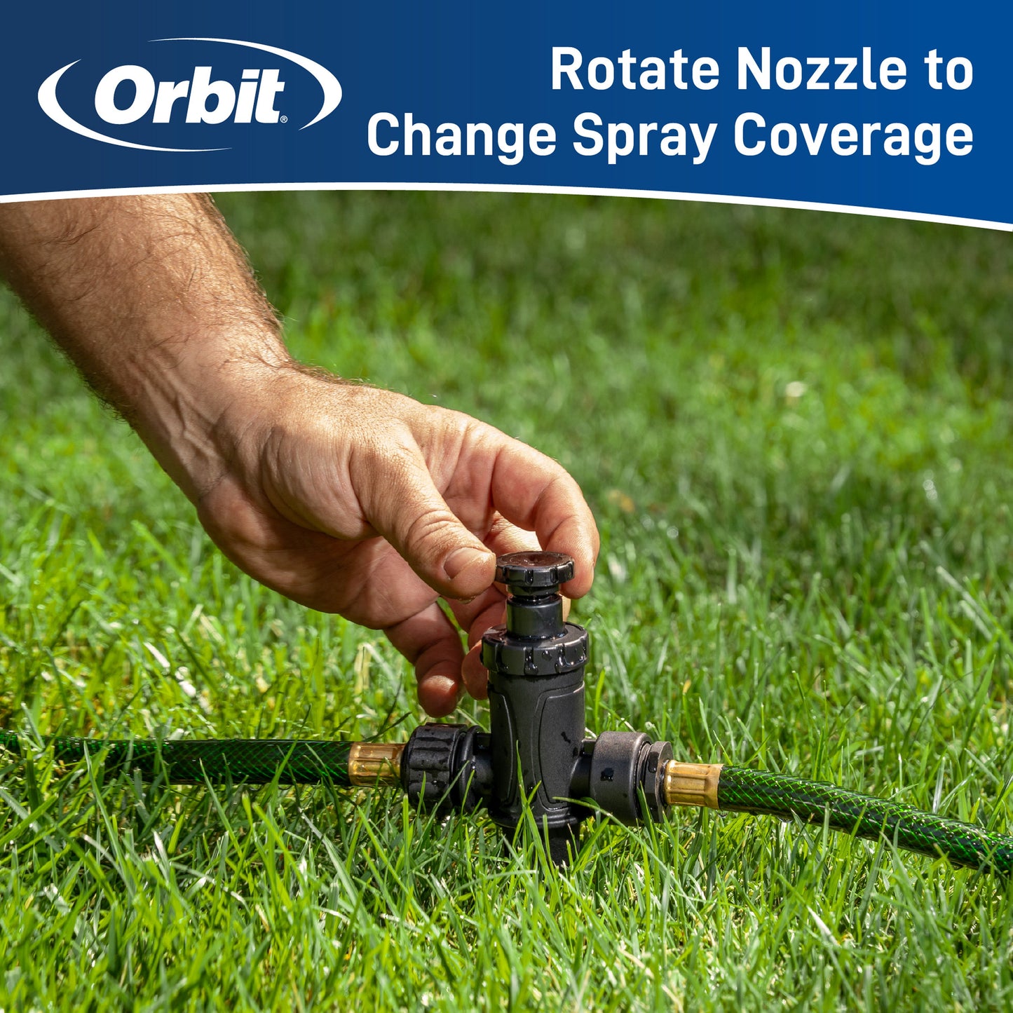 Orbit Irrigation Adjustable Pattern Spot Sprinkler on Spike 29807 adjusted by hand in grass on Tampa Home & Garden Store