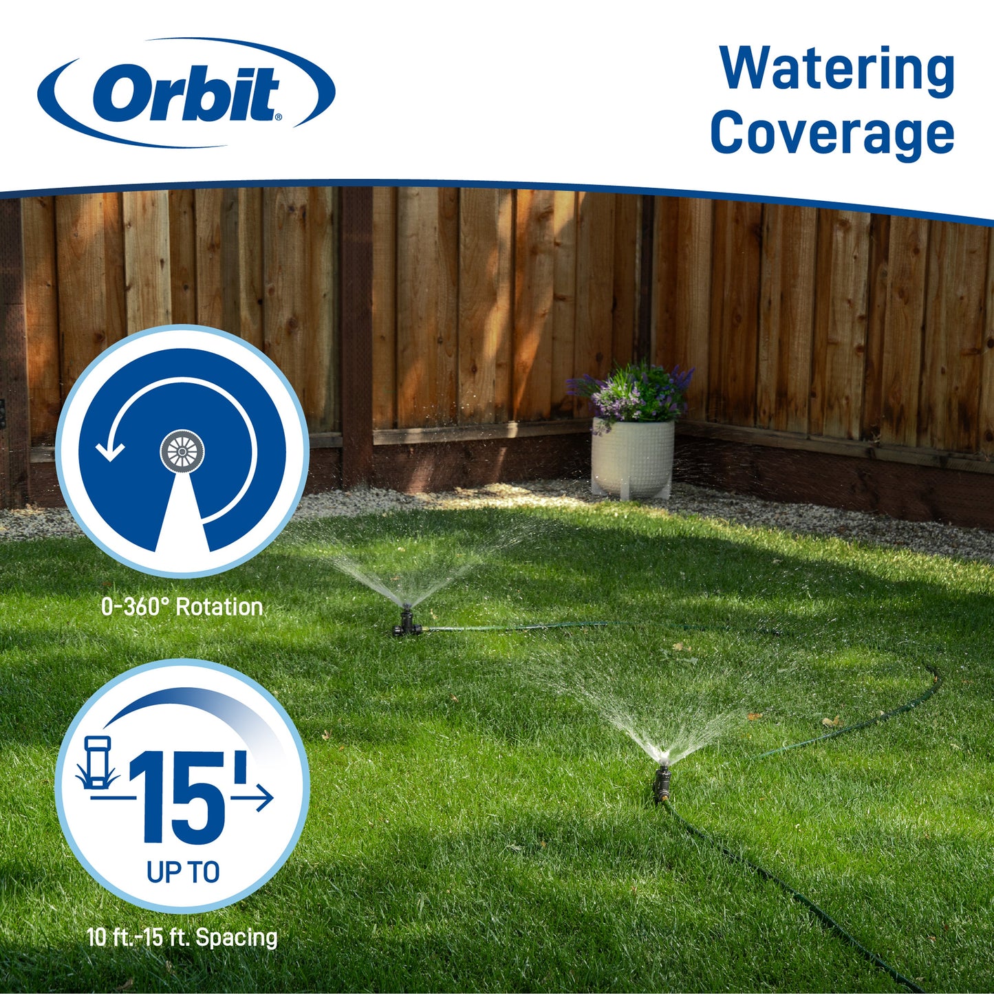 Orbit Irrigation Adjustable Pattern Sprinkler on Spike 29807 with 0-360° and 10-15 ft spacing on Tampa Home & Garden Store
