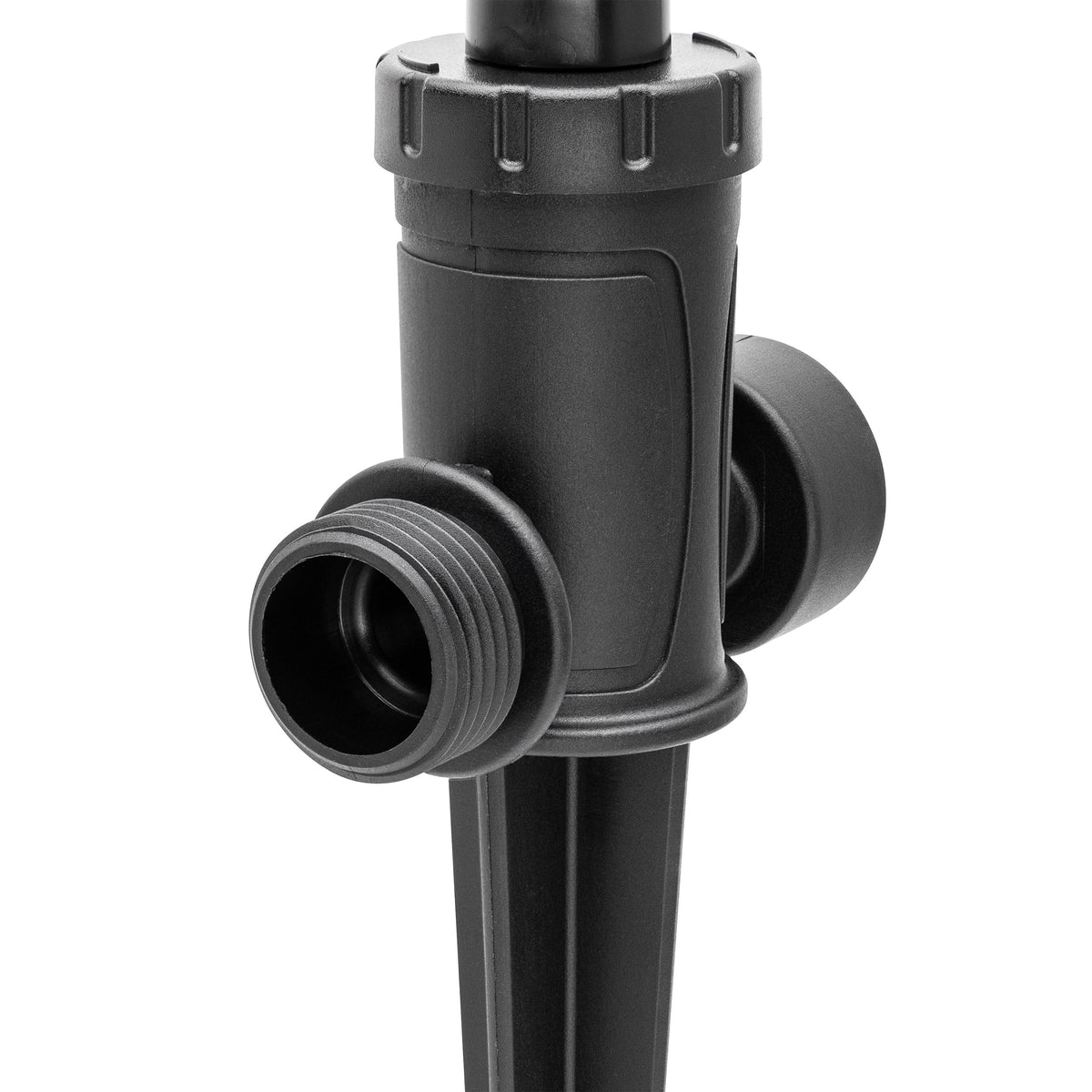 Adjustable Pattern Spot Sprinkler on Spike, black plastic hose end sprinkler on Tampa Home & Garden Store