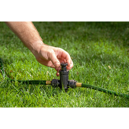 Adjustable Pattern Spot Sprinkler on Spike Kit 29808, plastic body with brass fittings on lawn on Tampa Home & Garden Store