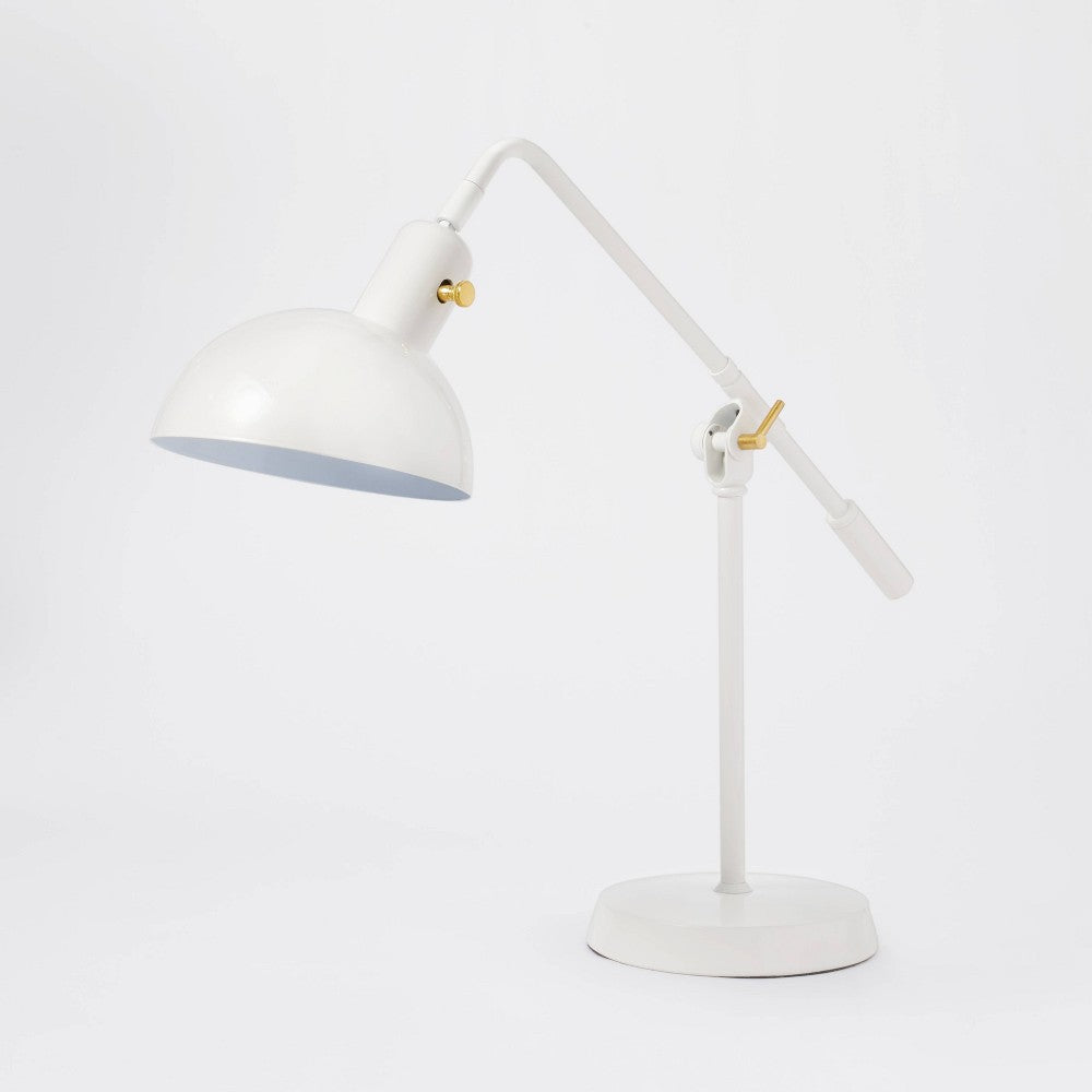 Cantilever white task lamp with adjustable arm and brass accents includes LED bulb on Tampa Home & Garden Store