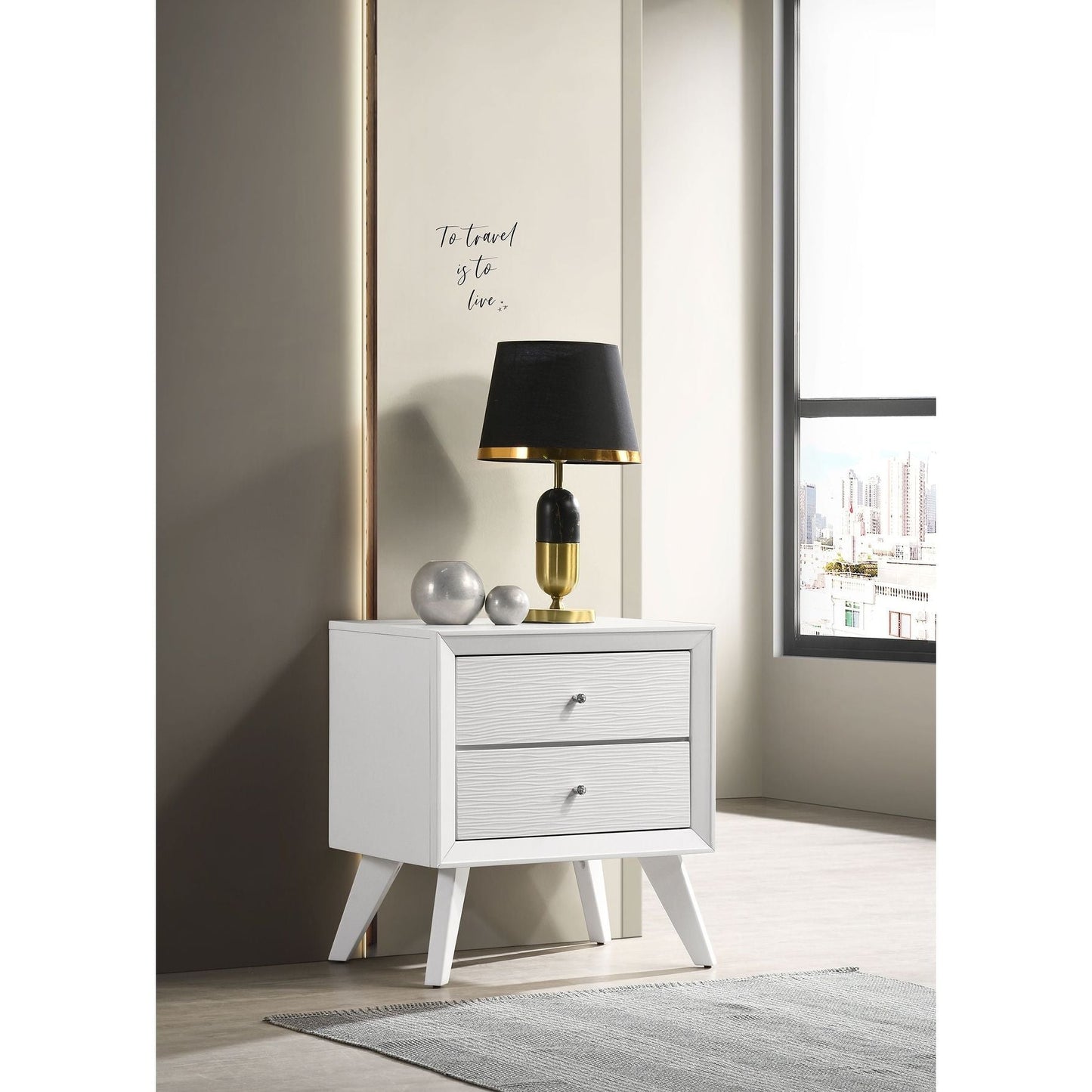 White nightstand with wave-texture drawers and angled legs by HouseOfZazla on Tampa Home & Garden Store