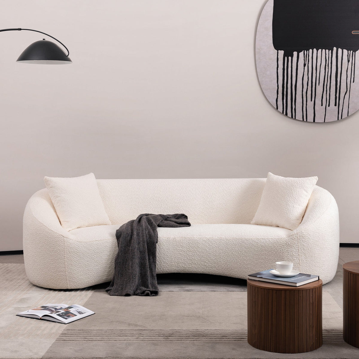Minimalist Curved Sofa, 3 Seater in cream boucle by HouseOfZazla on Tampa Home & Garden Store