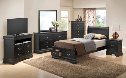 Upholstered Sleigh Bed with Dovetail Drawers