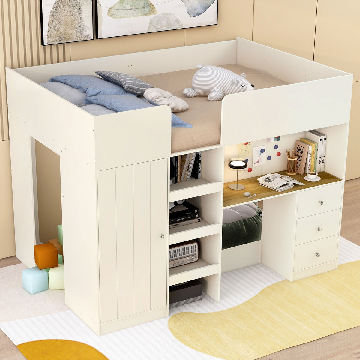 Loft bed with built-in wardrobe, desk and storage in white by HouseOfZazla on Tampa Home & Garden Store