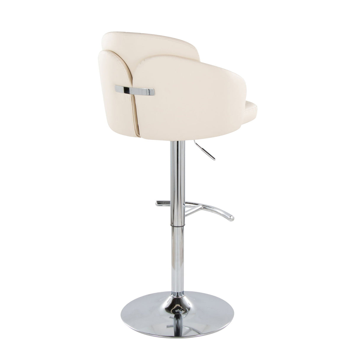 Contemporary adjustable barstool with cream upholstery and swivel chrome pedestal with T-footrest on Tampa Home & Garden Store