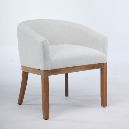 Mid Century Modern Upholstered Barrel Dining Chair with Arms beige fabric and wooden legs by HouseOfZazla on Tampa Home & Garden Store
