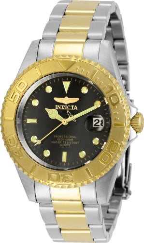 Invicta men's Pro Diver watch two-tone stainless steel bracelet, black dial, gold bezel, date at 3 on Tampa Home & Garden Store