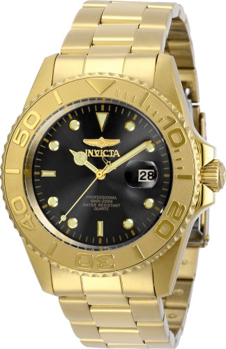 Invicta Pro Diver men's watch in gold-tone stainless steel with black dial and date window on Tampa Home & Garden Store