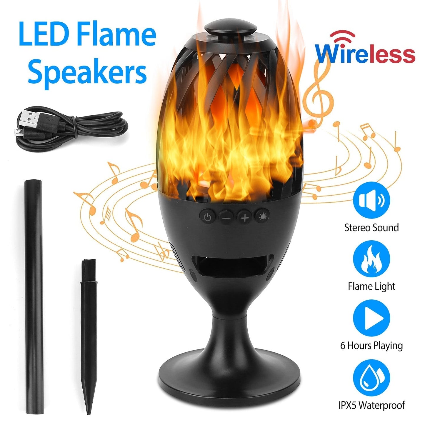 GemGear LED Flame Speaker Torch wireless outdoor waterproof speaker with light up flame on Tampa Home & Garden Store