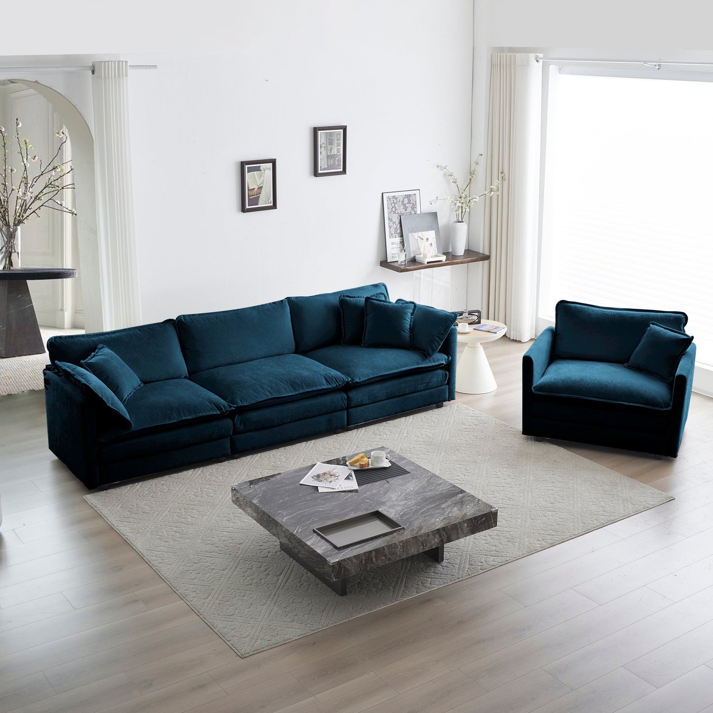 2-Piece Upholstered Sectional Sofa Set in Blue Chenille on Tampa Home & Garden Store