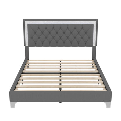 Queen size upholstered platform bed with tufted gray headboard and trim by HouseOfZazla on Tampa Home & Garden Store