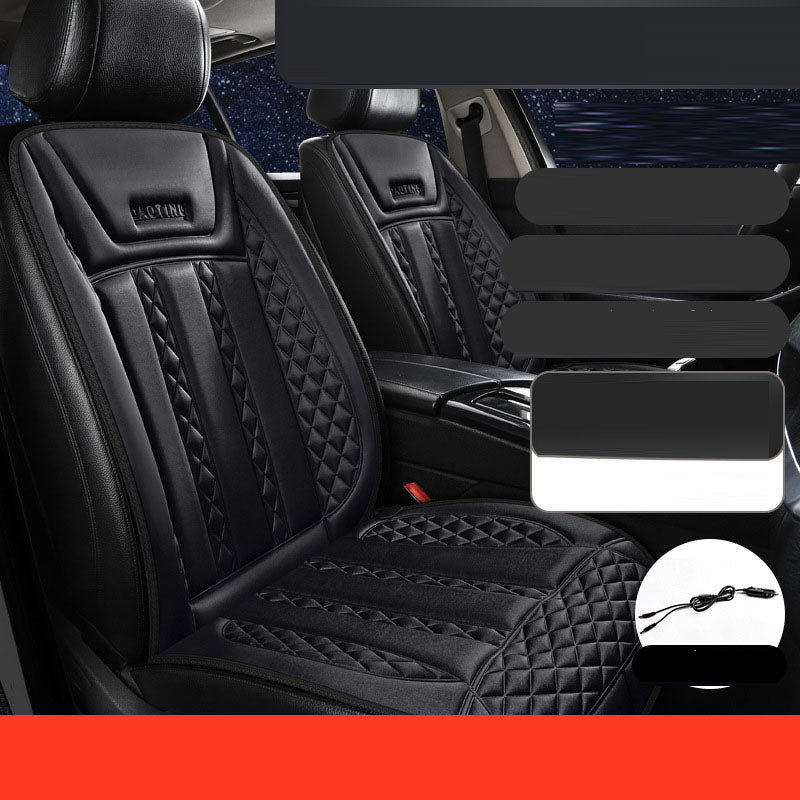 Car heated seat cushion VIP Digital Presence, black quilted faux leather, 12V/24V on Tampa Home & Garden Store