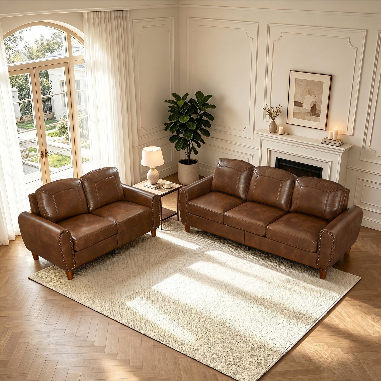 Breathable Faux Leather Sofa and Loveseat Set