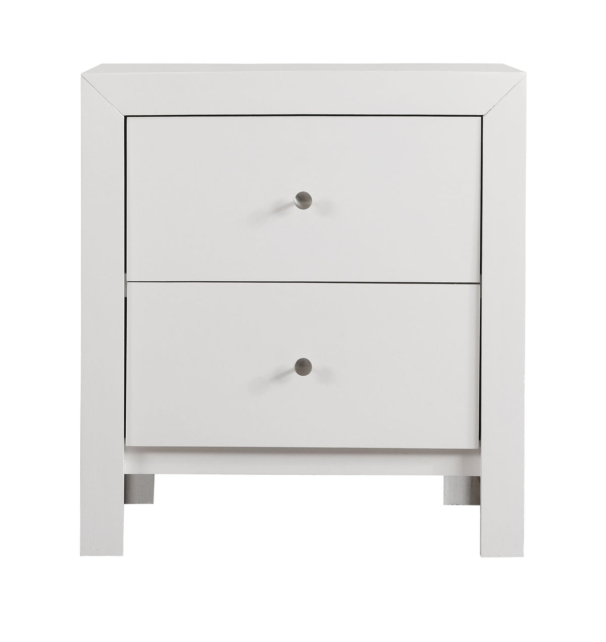 Charming white wood accent nightstand with two drawers and brushed metal knobs HouseOfZazla on Tampa Home & Garden Store