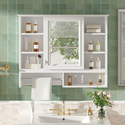 Wall mount medicine cabinet with mirror, adjustable shelves and open storage in white Unique Piece Furniture on Tampa Home & Garden Store