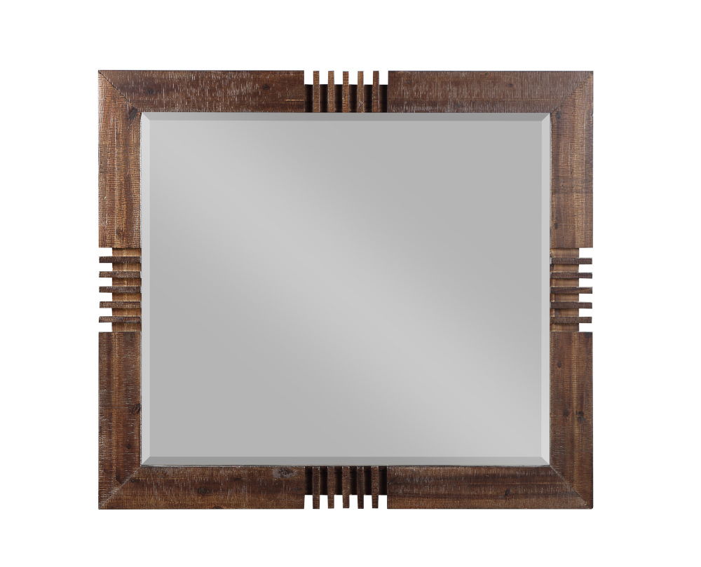 Reclaimed Oak Mirror with Beveled Glass by HouseOfZazla, rustic oak frame with decorative slat accents on Tampa Home & Garden Store