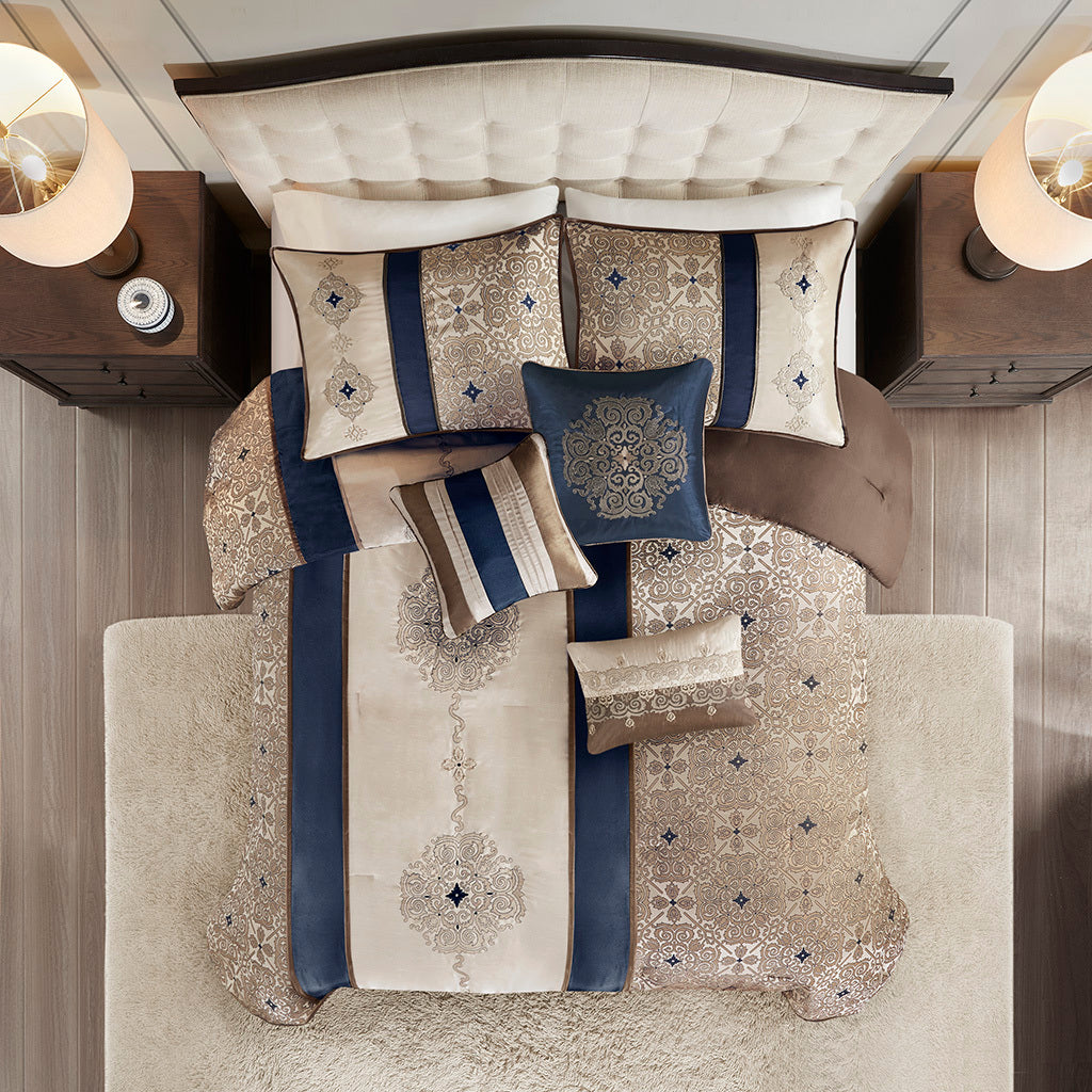 Cal King 7 Piece Jacquard Comforter Ensemble
