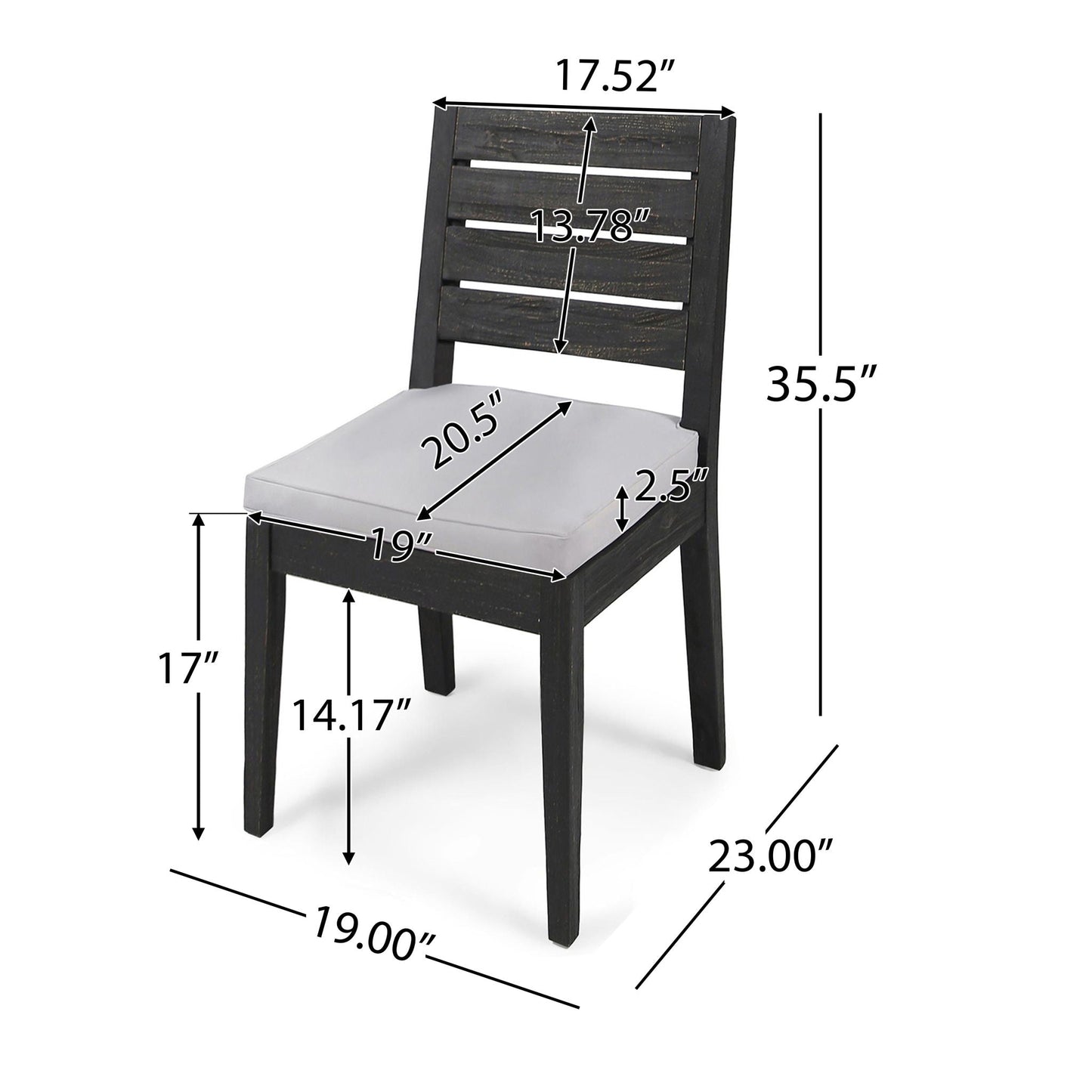Outdoor Armless Dining Chair with Cushions by HouseOfZazla, dark wood frame, gray cushions on Tampa Home & Garden Store