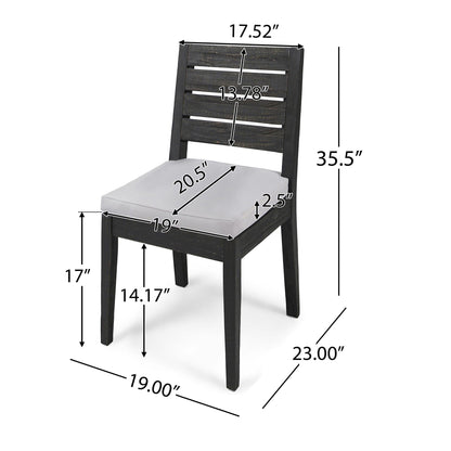 Outdoor Armless Dining Chair with Cushions by HouseOfZazla, dark wood frame, gray cushions on Tampa Home & Garden Store