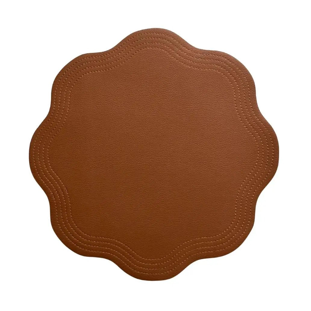 Double Sided Faux Leather Placemats brown with scalloped stitched edges by Talah Home on Tampa Home & Garden Store