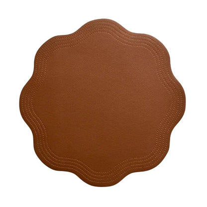 Double Sided Faux Leather Placemats brown with scalloped stitched edges by Talah Home on Tampa Home & Garden Store