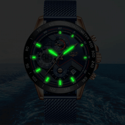 Men's sports waterproof watch with stainless steel bracelet blue mesh band Stevvex on Tampa Home & Garden Store