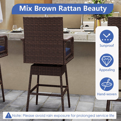 360° Swivel Bar Stool 29in with Cushion & Armrests DirectDeals handwoven brown wicker on Tampa Home & Garden Store