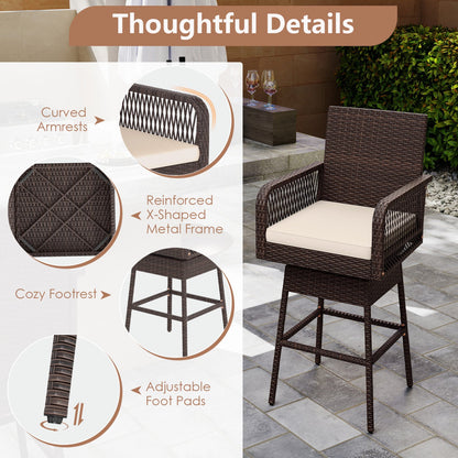 360° Swivel Bar Stool 29 inch DirectDeals wicker chair with beige cushion and armrests on Tampa Home & Garden Store