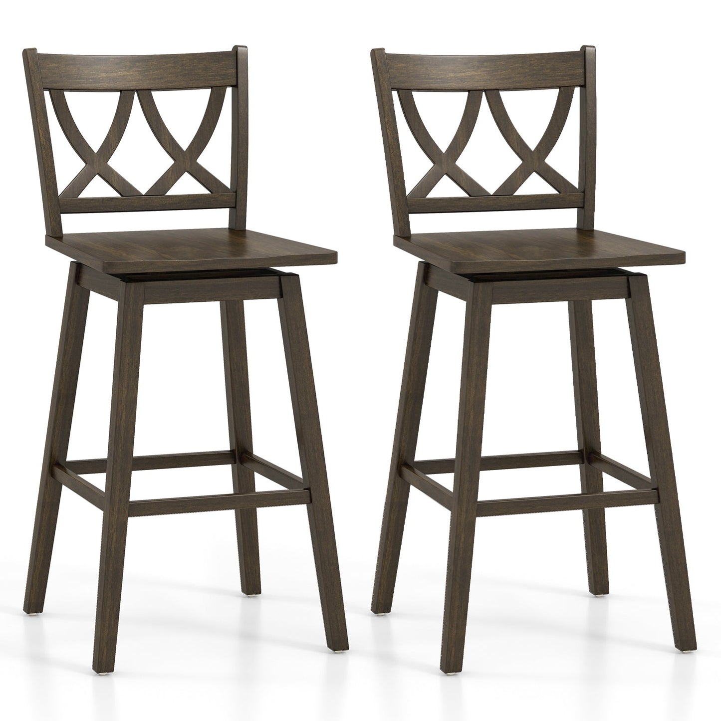 24/29 Inch Bar Stool Set of 2 Wooden Bar Chairs with Rubber Wood Frame-24 inches