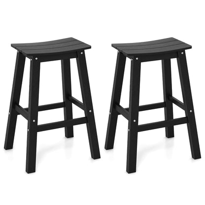 29 Inch HDPE Patio Bar Stool Set of 2 Armless Saddle Stools-Brown