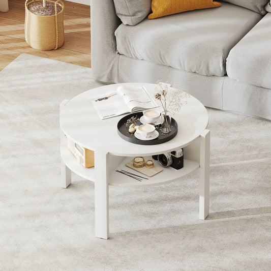 Round white coffee table with storage shelves, 29.5-inch diameter, DirectDeals on Tampa Home & Garden Store