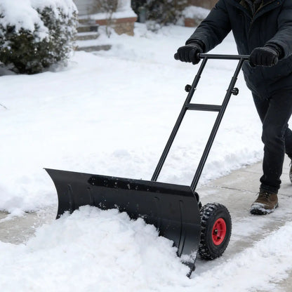 29 inch snow pusher with wheels, black metal shovel, adjustable handle DirectDeals on Tampa Home & Garden Store