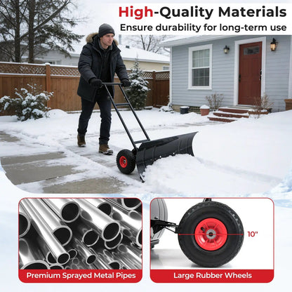 29 Inch Snow Pusher heavy duty metal shovel with wheels and adjustable handle black DirectDeals on Tampa Home & Garden Store